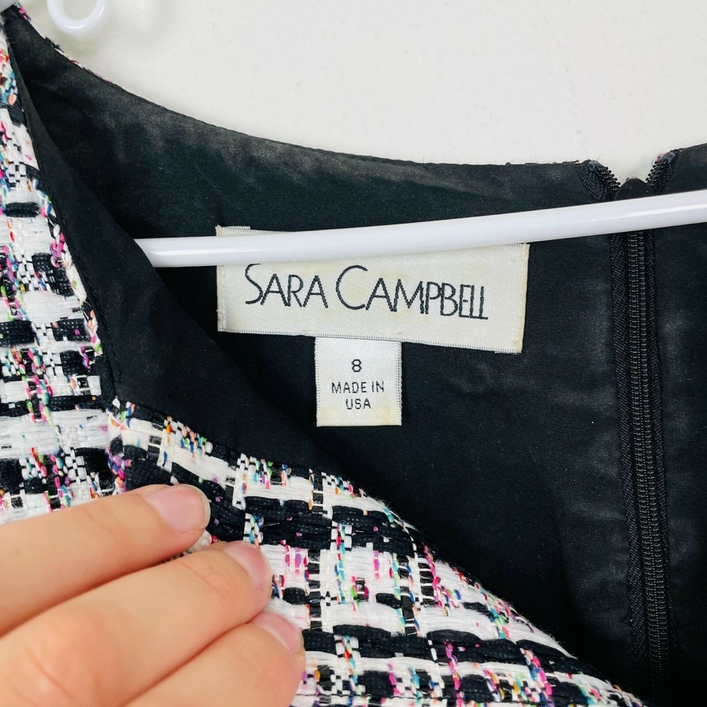 Sara Campbell Sheath Black‎ and White Tweed Dress with Color Specks Throughout - Picture 2 of 7